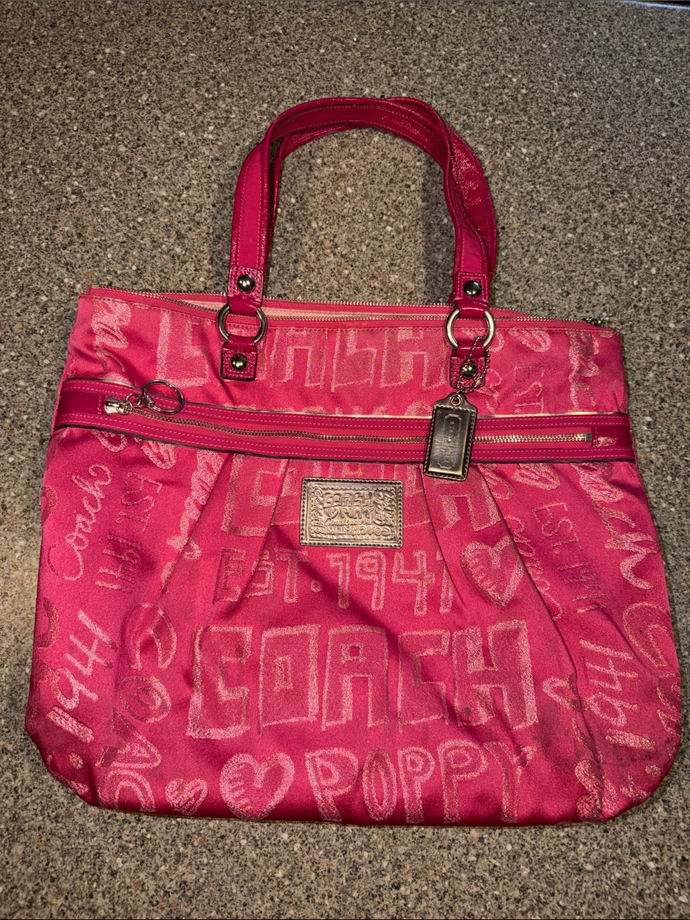 Coach Poppy Pink Glitter Logo Y2k Tote